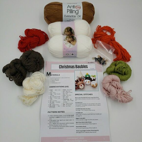 Christmas Crochet Kit Stocking Stuffers Yarn Baubles Gnome Reindeer Ornament SEE - Picture 2 of 16